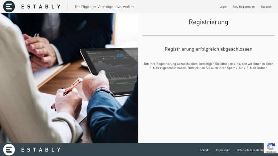 Estably Testbericht - Abschluss Registrierung Onboarding