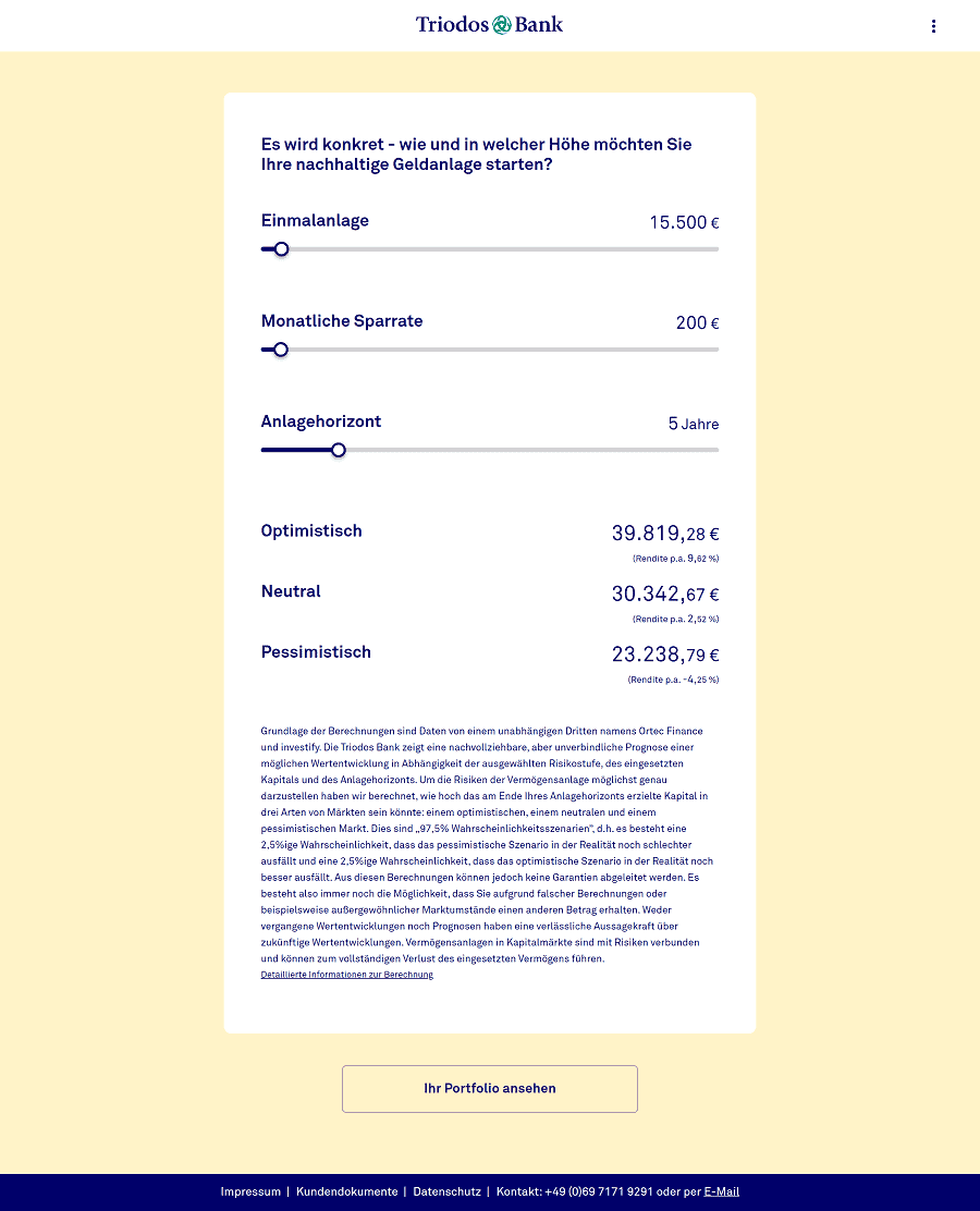 Triodos Impact Portfolio Manager- Basisdaten zu Anlagesumme, Sparplan etc.