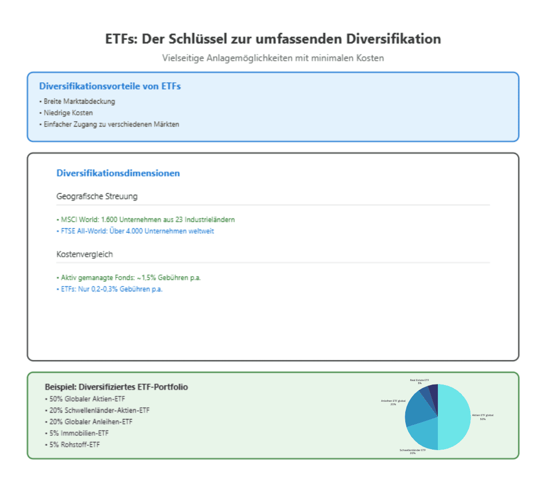 Diversifikation von ETFs: Vorteile und Dimensionen, Infografik. 